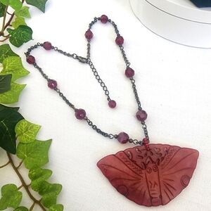 Unique Hand Carved Stone Butterfly Moth Pendant Necklace
